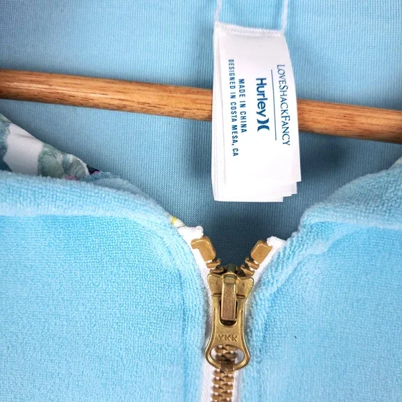 Loveshack Fancy Hurley Hoodie Womens Small Hawaiian Hibiscus Terry Cloth Zip - Picture 3 of 8